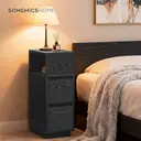 Ochama x SONGMICS Set of 2 Narrow Side Tables, Slim End Table with 2 Drawers, 1 Open Compartment, for Living Room, Bedroom, Black image 4