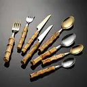 Fangyuan Ensemble de 16 couverts en acier inoxydable compatible lave-vaisselle - Or + manche bambou image 6