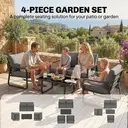 Outsunny 4 Piece Garden Furniture Set, Outdoor Sofa Set with Loveseat, 2 Armchairs, Coffee Table and Cushions, Patio Furniture Conversation Set for Poolside Porch, Black image 3