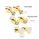 3-Pair Set Heart & Starburst Crystal Stud Earrings, 18k PVD Gold Plated Stainless Steel Dainty Jewelry Set image 1