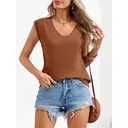 Women's' Cap Sleeve Casual Loose fit Basic Shirts Tank Tops (brown， L) image 1
