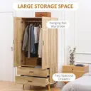 HOMCOM Modern 2-Door Wardrobe with 2 Drawers and Rail, Deep Clothes Storage Unit for Bedroom, 80 x 54 x 180 cm, Natural image 3