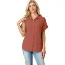 Women's Short Sleeve Shirts V Neck Collared Button Down Shirt Tops with Pockets (orangered, S) image 3