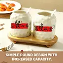 Chinese Style Ceramic Canister Set, White Porcelain Storage Jars with Bamboo Tray for Kitchen Countertop
2-Piece White Ceramic Canister Set, "Meal Four Seasons" Pattern, Kitchen Storage Jars with Wood Stand​ image 4