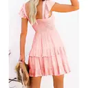 Women's Summer Ruffle Dresses Elastic Empire Waist A-line Layered Swing Flowy Mini Dress (Pink， M) image 1