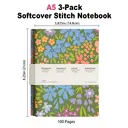Jubiluu Carnet A5 à couverture souple, lot de 3, motif Stitch - 50 feuilles (papier offset 80 g/m²) - Carnet classique crème à réglure carrée pour l'école, le bureau, le journaling ou la prise de notes quotidienne - Garden Bloom image 3