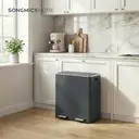 SONGMICSHOME  Prullenbak met 2 Compartimenten, 2 x 30 L Dubbele Afvalemmer met Deksel, Pedalen, Kunststof Binnenemmers, Softclose, Groenachtig grijs image 3