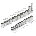 WORKPRO Jeu de douilles 24 pièces avec clé à cliquet 3/8", 11 douilles métriques et 10 douilles SAE, barre d'extension, jeu de clés à cliquet pour bougies d'allumage, clés mixtes, avec boîte en plastique moulé par soufflage image 3