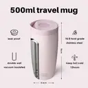 Bottle Bottle Thermal Mug 500 ml To Go - Premium Insulated Stainless Steel Mug, Leak-Proof, BPA-Free, Quick Press Closure, Double Walled, Keeps Drinks Hot & Cold for a Long Time (pink) image 2