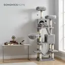 SONGMICS Arbre à chat avec 13 poteaux à griffer, 1 rampe, 2 perchoirs, 2 niches, panier, hamac, pompons, gris clair - 168 cm image 2