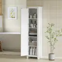 HOMCOM Armoire de Rangement sur Pieds buffet cuisine meuble de rangement pour Salle de bain Gain de Place Style Classique avec 2 étagères réglables- Hauteur 170 cm en Bois Blanc image 8