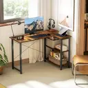 HOMCOM L Shaped Desk, Corner Computer Desk with Bookshelf for Home Office, Study Room, Workstation, 120 x 73.2 x 75cm, Rustic Brown image 1