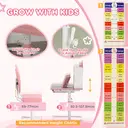 AIYAPLAY Kids Desk and Chair Set, Height Adjustable Children School Study Desk, Student Writing Desk with Tiltable Desktop Drawer, Pen Slot, Reading Rack for Ages 3-13 Years, Pink image 8