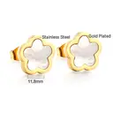 Gold Plated Flower Stud Earrings with White Shell – Mother of Pearl Peach Blossom Inlay, Sweet Floral Jewelry image 1
