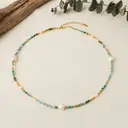 16.5-Inch Women's Colorful Natural Gemstone Beaded Necklace, Gold Plated Accents image 2