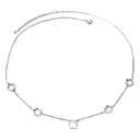 Silver Tone Flower and Mother of Pearl Necklace, 4 Hollow Blossom Charms image 5