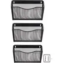 Senhoglb Porte-documents mural en maille, 3 compartiments, format A4 paysage, Noir, Offre Nouvel An, Cadeaux phares image 0