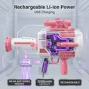 Tokky Pink Gatling Bubble Gun, 48-Hole Automatic Bubble Machine with Colorful LED Lights, USB Charging & 360° Leak-Proof Design, Tactical Appearance Girl's Toy, Suitable for Weddings, Parties, Birthday Gifts image 2
