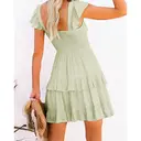 Women's Summer Ruffle Dresses Elastic Empire Waist A-line Layered Swing Flowy Mini Dress (lightgreen, XS) image 1