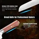 YOTSUBA 38cm Hand-Forged Bread Knife, Hollow Groove Design, Multi-Layer Steel Blade, Rosewood Handle Kitchen Knife image 4