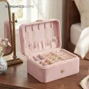 SONGMICSHOME  Portable Jewelry Box, Travel Jewelry Case, 2-Layer Jewelry Organizer, for Larger Accessories, PU Surface, Gift, Pink image 4