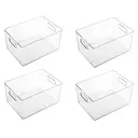 Boîte de Rangement avec Poignée Intégrée - Grande Capacité pour Cosmétiques, Serviettes, Savon et Shampooing - Idéale pour la Salle de Bain - Lot de 4 - Transparent image 0