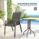 Outsunny 3 Pieces Garden Dining Set, 2 Seater Garden Furniture with High Back Stackable Chairs and Round Glass Top Table, Outdoor Bistro Set for Patio, Light Grey image 3