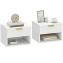 HOMCOM Floating Nightstands Set of 2, Modern Wall Mounted Bedside Tables with Fluted Drawer and Open Shelf for Bedroom, White image 0