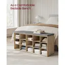 VASAGLE Shoe Bench, 15 Open Storage Compartments, 105x30x48cm, Oak with Blue Grains and Grey image 2