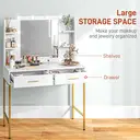 HOMCOM Dressing Table with Lighted Mirror, Cushioned Stool, Drawers, Shelves, LED Makeup Vanity Desk Set, Modern Dresser Vanity Table for Bedroom, White image 4