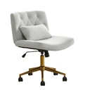 HULALA HOME Vanity Chair with wheels Criss Cross Legged Armless Adjustable Height Velvet Swivel Chair for Home Office Bedroom, Grey image 0