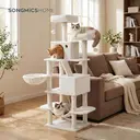 SONGMICS Arbre à chat avec 13 poteaux à griffer, 1 rampe, 2 perchoirs, 2 niches, panier, hamac, pompons, blanc - 168 cm image 1