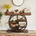 Tribesigns Console Table 105cm Industrial 6 Tier Sofa Table Entrance Table with Circle Base Narrow Wood Accent Tables with Storage Shelves for Living Room Hallway Foyer Rustic Brown image 6
