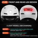 DKONI HS-158 Casque de vélo adulte rechargeable USB avec éclairage avant et arrière Pour hommes et femmes Blanc S 48-55 cm image 2