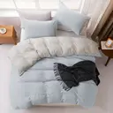 MENDALE Duvet Cover Set - Premium Bedding Set - 200*200 cm Duvet Cover with 65*65 cm Pillow Case - Soft Brushed Microfiber- Light Blue & Light Grey image 2