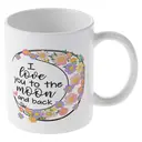 Alphynix 1 Mug Bis zum Mond und zurück, 33cl Keramik-Kaffeetasse avec handgezeichnetem Blumenkranz, romantisches Geschenk für sie, ihn, Ehefrau, Ehemann, Jubiläum,Le cadeau de la saint-valentin, cadeau d’anniversaire image 3