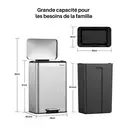 Poubelle en acier inoxydable 60 litres / 16 gallons avec couvercle à fermeture douce, grande poubelle à pédale avec texture romaine, seaux intérieurs amovibles, poubelle de recyclage pour cuisine et bureau, argenté image 3