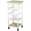 HOMCOM Mobile Rolling Kitchen Island Trolley for Home w/ Metal Baskets Trays Shelves Wheels Compact Stylish Storage White image 0