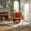 URBAN MEUBLE Fauteuil de salon design aspect requin-baleine, Tissu rouge brique, 66 x 69 x 76 cm image 4