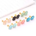 18K PVD Gold Plated Stainless Steel Flower Stud Earrings, Colorful Crushed Stone Inlay Screw Back Piercing image 2