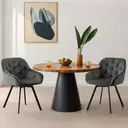 CLIPOP 360° Swivel Dining Chair Velvet Upholstered Desk Chairs without Wheels Ergonomic Office Chair with Arms and Metal Legs for Home Study 0197-s deep grey 54.5*46*80 cm image 3