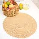 Polyester outer layer with two layers of three-strand placemats Khaki，Round 38cm Placemats Set of 6 Braided Woven Placemats Washbale Table Placemats Round Heat Resistant Table Mats for Kitchen Dining Table Home Restaurant image 3