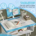 HOMCOM Kids Desk and Chair Set Adjustable Height Study Table Set w/ Drawer, Book Stand, Pen Slot - Blue image 2