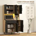 HOMCOM 176 cm Tall Kitchen Cupboard with RGB LED Lights, Freestanding 6-Door Kitchen Storage Cabinet with 2 Drawers, Adjustable Shelves, Open Countertop and Cable Hole, Oak and Black image 4