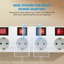 Dewenwils stekkerdoos met 6 stopcontacten en 2 USB-poorten, individueel geschakeld, brede afstand en 90° stopcontacten, overbelastingsbeveiliging en kinderbeveiliging, 3680 W/16 A, 3 m kabel, wit image 5
