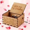 Alphynix 1pc Hand-Cranked Music Box, "You Are My Sunshine" Engraved Interior, Wooden Retro Musical Gift with Carved Floral Patterns image 3