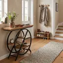 LANTINE Table console industrielle avec cadre géométrique métallique et plateau épais brun rustique - 100 cm image 4