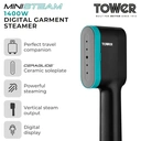 Tower Ceraglide Handheld Garment Steamer with Ceramic Soleplate, 1400W - Black and Teal, T22038TL image 2