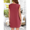 Robe Femme Manches Courtes Col Rond Empiècement Coupe Décontractée Pour Printemps Été Vacances Et Tenue Quotidienne Bordeaux Taille S image 3