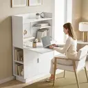 HOMCOM Bureau Pliant, Bureau Informatique avec Plateau Rabattable, Étagères de Rangement et Placard, Style Moderne, 80 x 30 x 128 cm, Blanc image 8